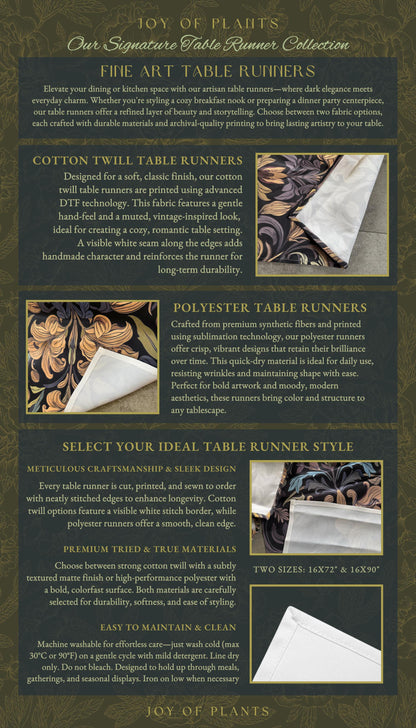 Botanical Aesthetic Forest Table Runner Dark Cottagecore Folklore Inspired Decor | Ethereal Aesthetic Fairycore Mystic Woodland Dining Room