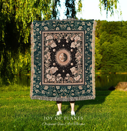 Sun and Moon Bohemian Tapestry | Moody Skies Astrology Blanket Vintage Celestial Cozy Throw Blanket Astrology Tapestry Dark Cottagecore Boho