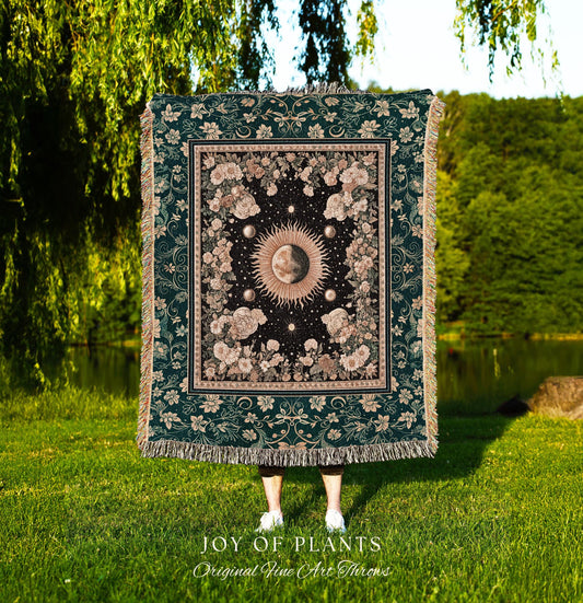 Sun and Moon Bohemian Tapestry | Moody Skies Astrology Blanket Vintage Celestial Cozy Throw Blanket Astrology Tapestry Dark Cottagecore Boho