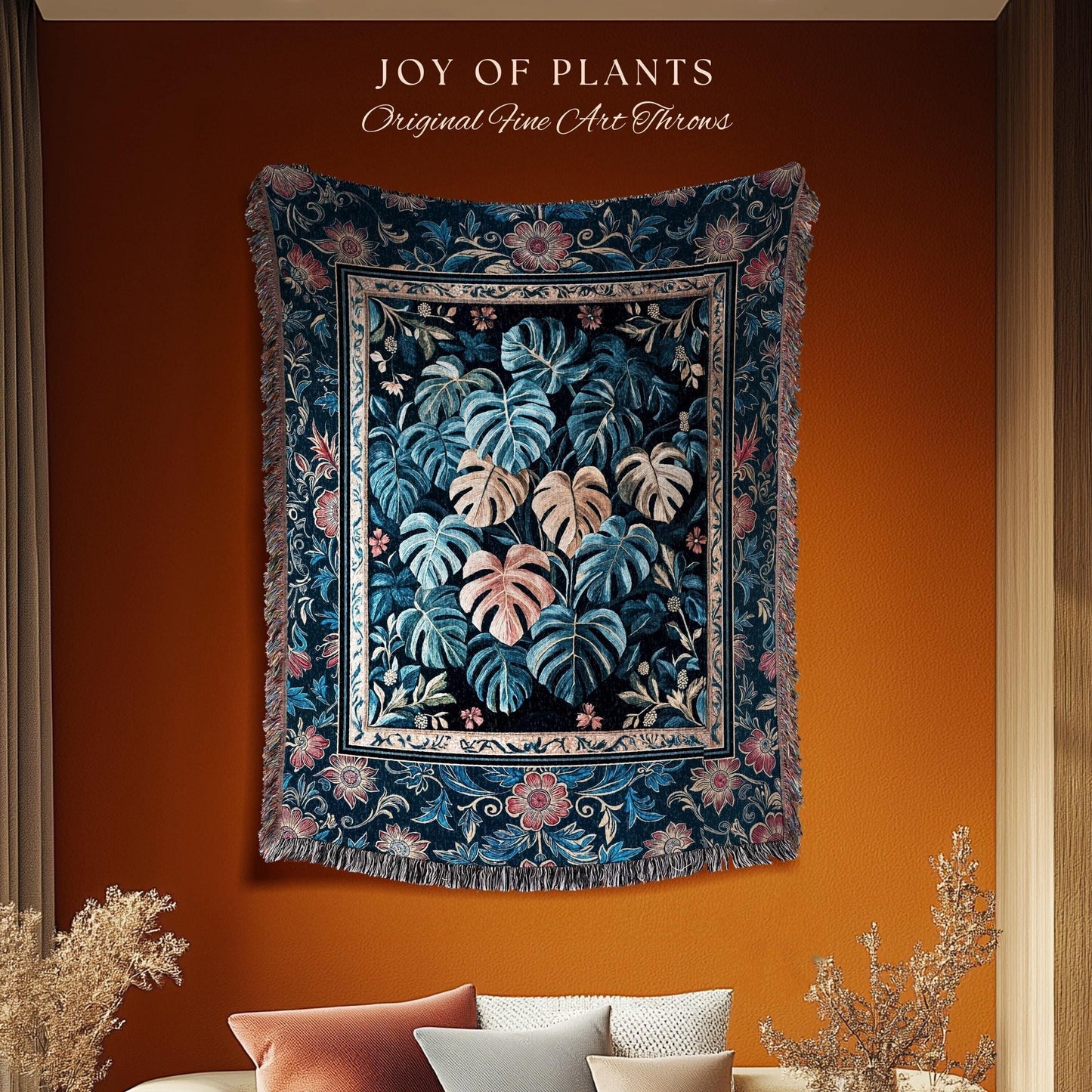 Serene Monstera Forest Tapestry | Enchanted Tropigoth Bedroom Woven Blanket Whimsical Cottagecore Houseplant Lover Mystic Aesthetic Throw |