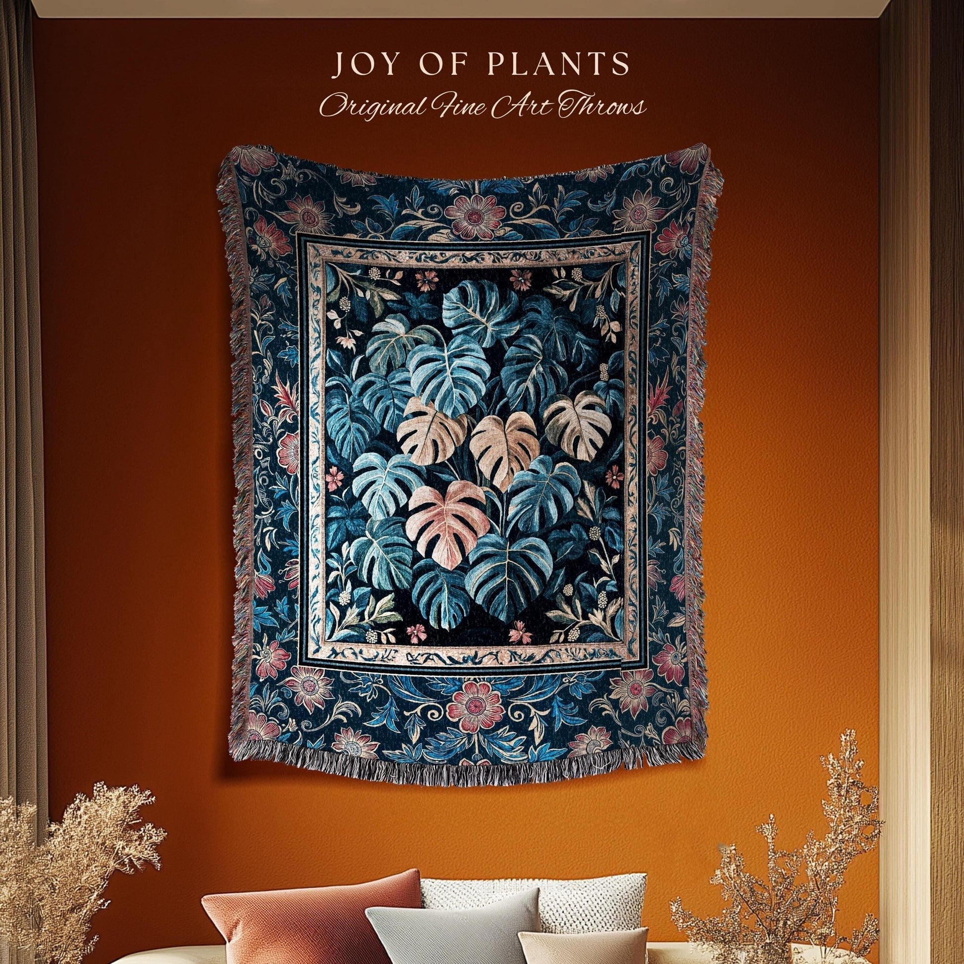 Serene Monstera Forest Tapestry | Enchanted Tropigoth Bedroom Woven Blanket Whimsical Cottagecore Houseplant Lover Mystic Aesthetic Throw |