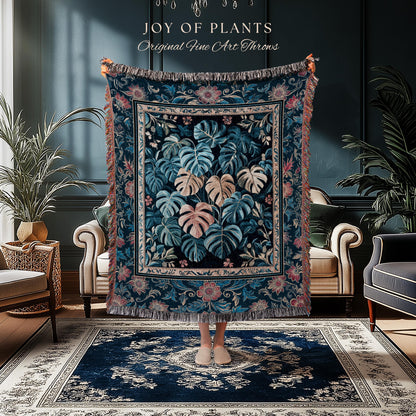 Serene Monstera Forest Tapestry | Enchanted Tropigoth Bedroom Woven Blanket Whimsical Cottagecore Houseplant Lover Mystic Aesthetic Throw |