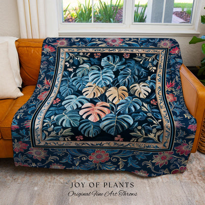 Serene Monstera Forest Tapestry | Enchanted Tropigoth Bedroom Woven Blanket Whimsical Cottagecore Houseplant Lover Mystic Aesthetic Throw |