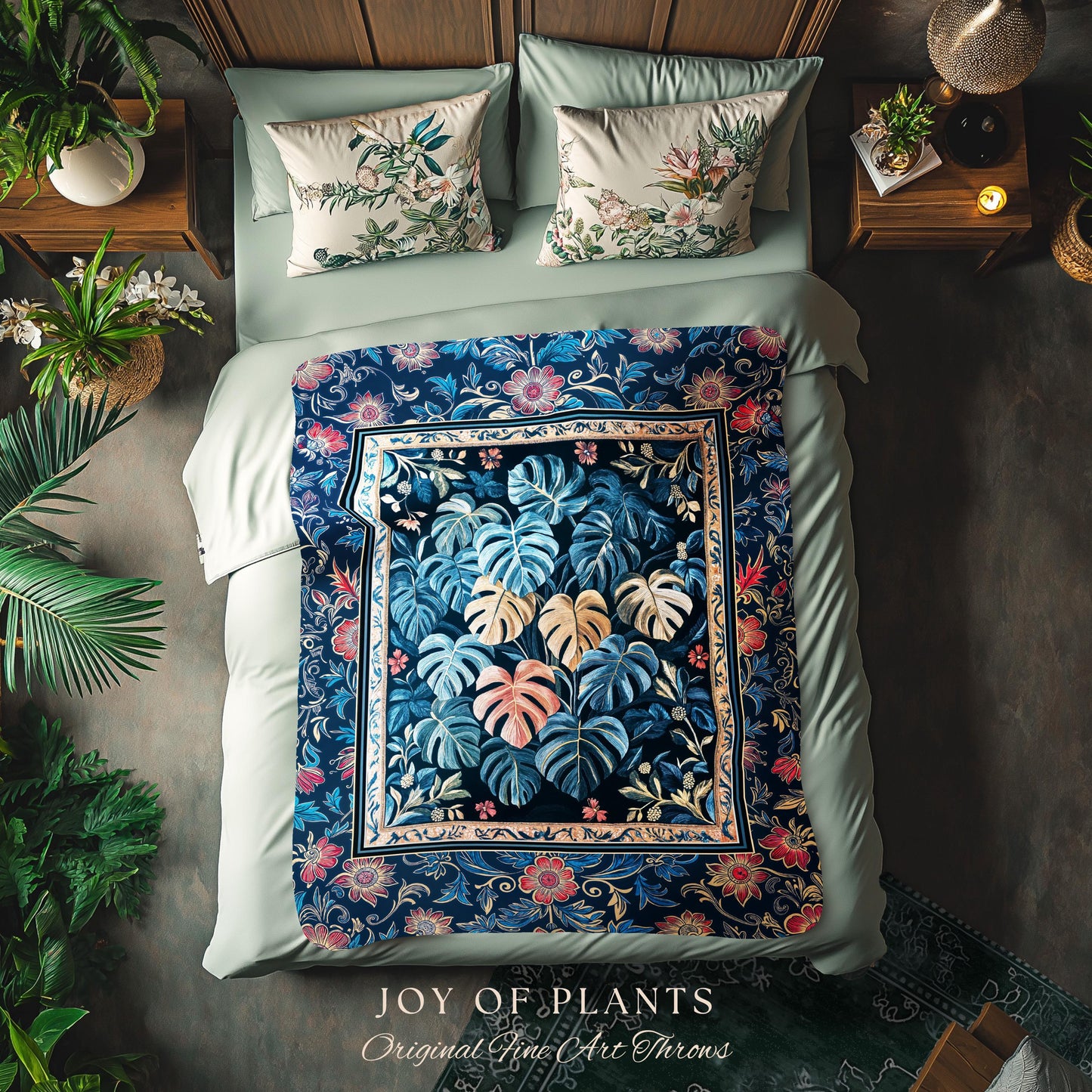 Serene Monstera Forest Tapestry | Enchanted Tropigoth Bedroom Woven Blanket Whimsical Cottagecore Houseplant Lover Mystic Aesthetic Throw |