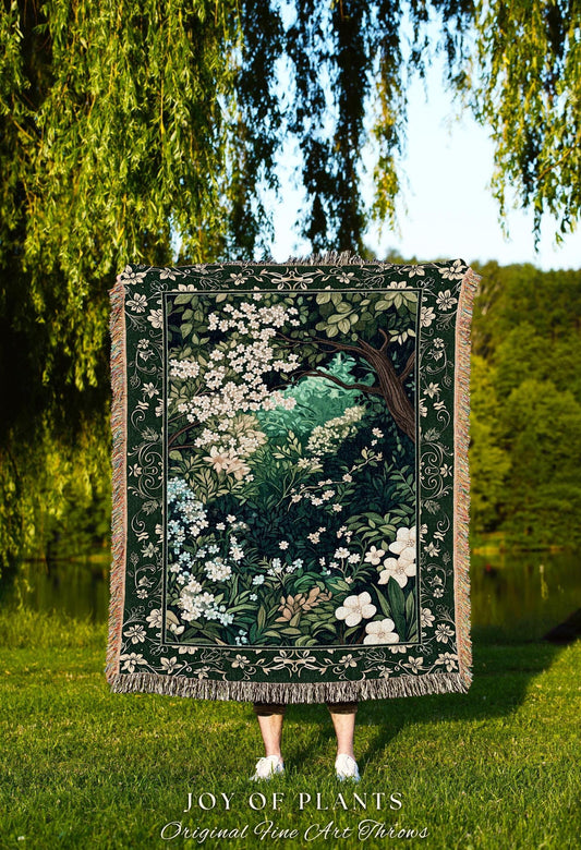 Botanical Aesthetic Forest Tapestry Throw Dark Cottagecore Folklore Inspired Decor | Ethereal Aesthetic Fairycore Mystical Woodland Blanket