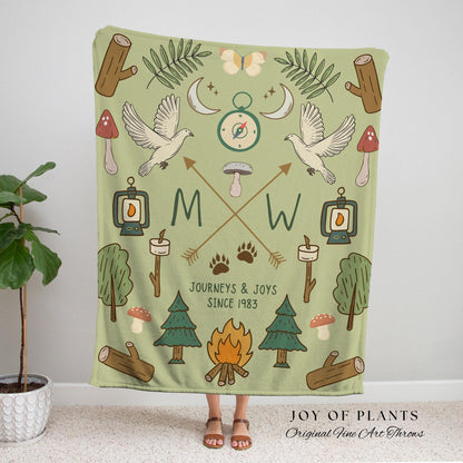 Sage Green Couples Blanket Custom Anniversary Gift Cottagecore Wedding Initials Blanket Personalized Couples Gift Blanket Custom Tapestry |