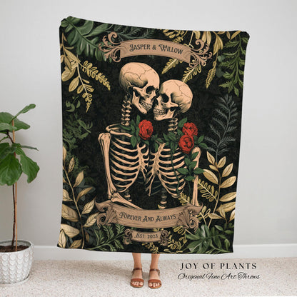 Skeleton Lovers Personalized Blanket | Gothic Wedding Custom Blanket Woven Tapestry Spooky Wedding Personalized Anniversary Gift For Goths |