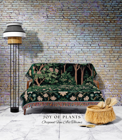 Dark Woodland Whimsical Forest Tapestry Throw Whimsigothic Folklore Inspired Decor | Ethereal Academia Aesthetic Fairycore Bedroom Blanket