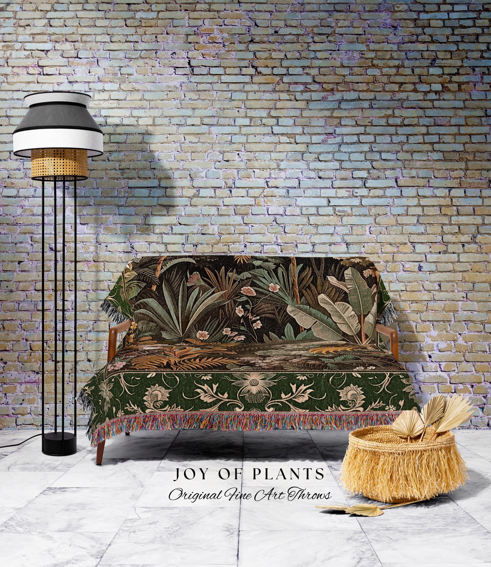 Maximalist Botanical Jungle Throw Blanket | Exotic Leaf Tropical Nature Theme Bedroom Decor Vintage Elegance Living Room Woven Tapestry |