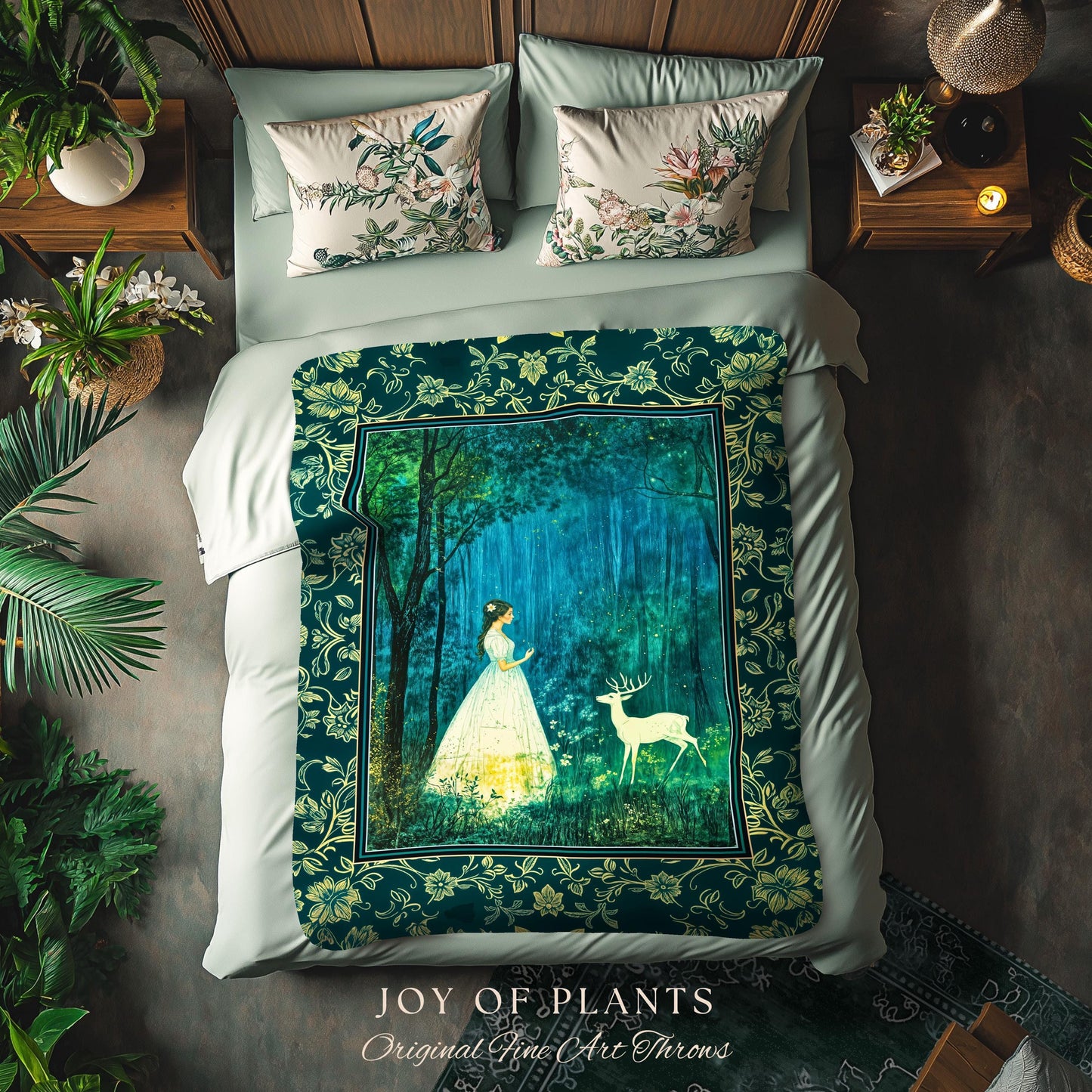 Spirit Animal Magic Forest Blanket | Woodland Folklore Woven Tapestry Spiritual Meaning Wall Art Enchanted Woods Throw Botanical Whimsical |