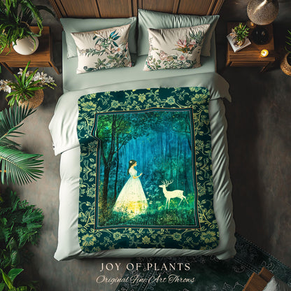 Spirit Animal Magic Forest Blanket | Woodland Folklore Woven Tapestry Spiritual Meaning Wall Art Enchanted Woods Throw Botanical Whimsical |