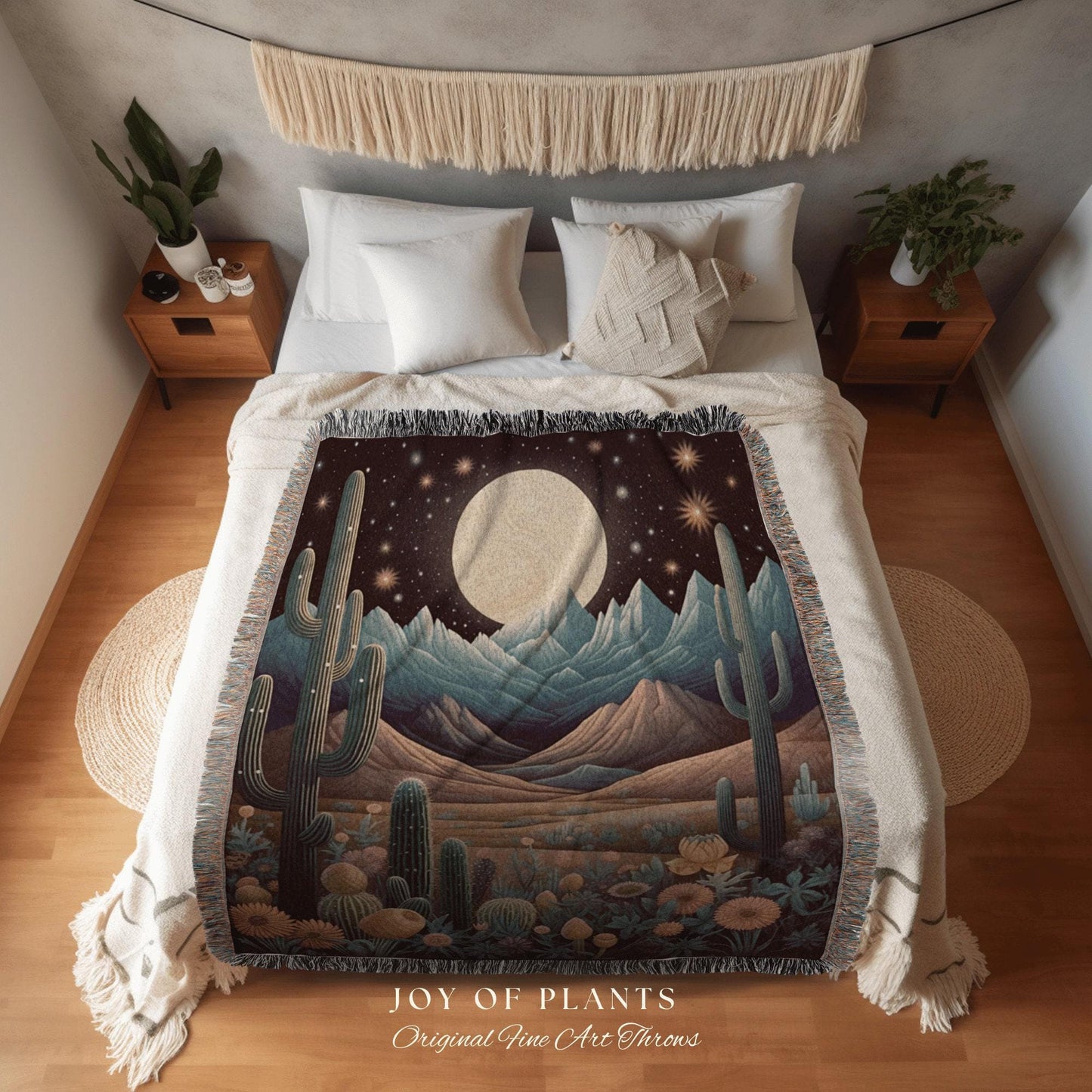 Vintage Desert Moon Blanket | Southwestern Home Decor Housewarming Gift Blanket Cactus Aesthetic Blanket Woven Tapestry Boho Desert Decor |