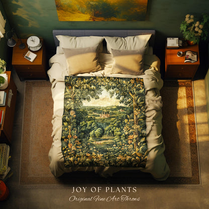 Renaissance Aesthetic Woven Wall Tapestry | Whimsical Fairytale Botanical Magic Garden Throw Blanket Fairycore Woodland Natural Elegance |