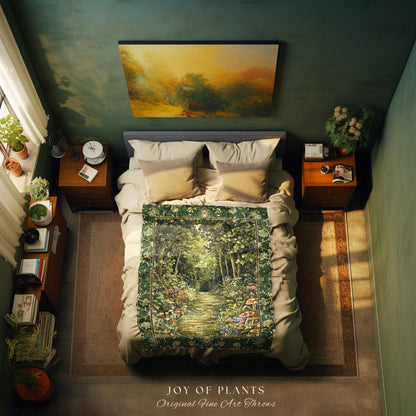 Natural Plants Ethereal Folklore Throw Blanket | Woodland Fairy Inspired Nature Lover Bedroom Cozy Earthy Woven Tapestry Mystical Floral |