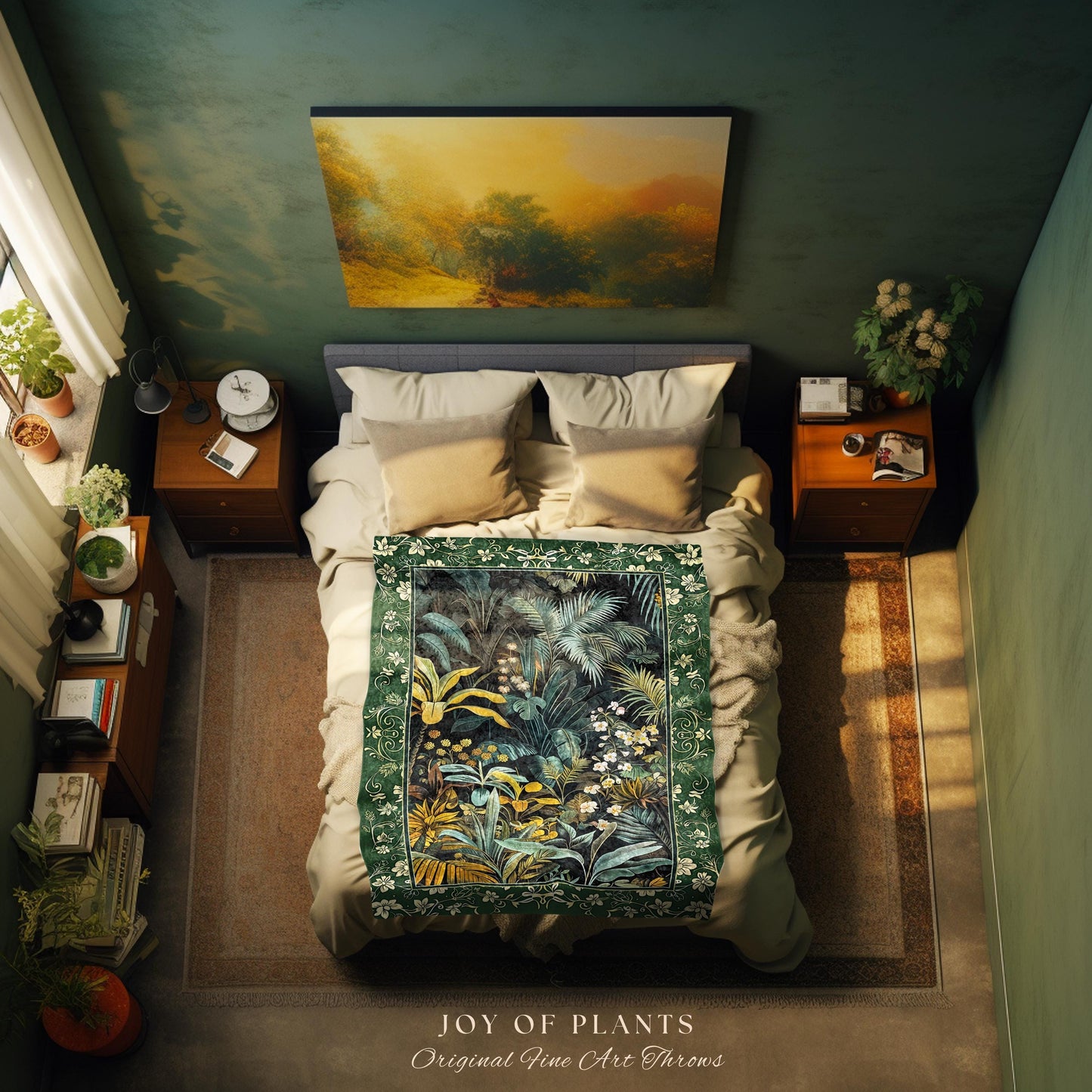 Jungle Leaves Botanical Woven Tapestry | Tropical Jungle Nature Lover Book Nook Cozy Plant Lover Boho Bedroom Decor Elegant Woven Blanket |