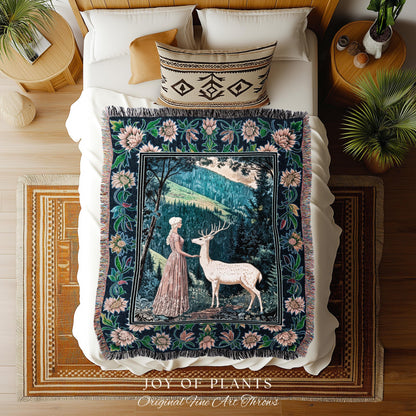 Victorian Floral Fantasy Throw Blanket | Ornate Botanical Landscape Woven Tapestry Maximalist Folklore Wall Art Whimsical Elven Princess |