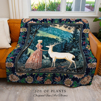 Victorian Floral Fantasy Throw Blanket | Ornate Botanical Landscape Woven Tapestry Maximalist Folklore Wall Art Whimsical Elven Princess |