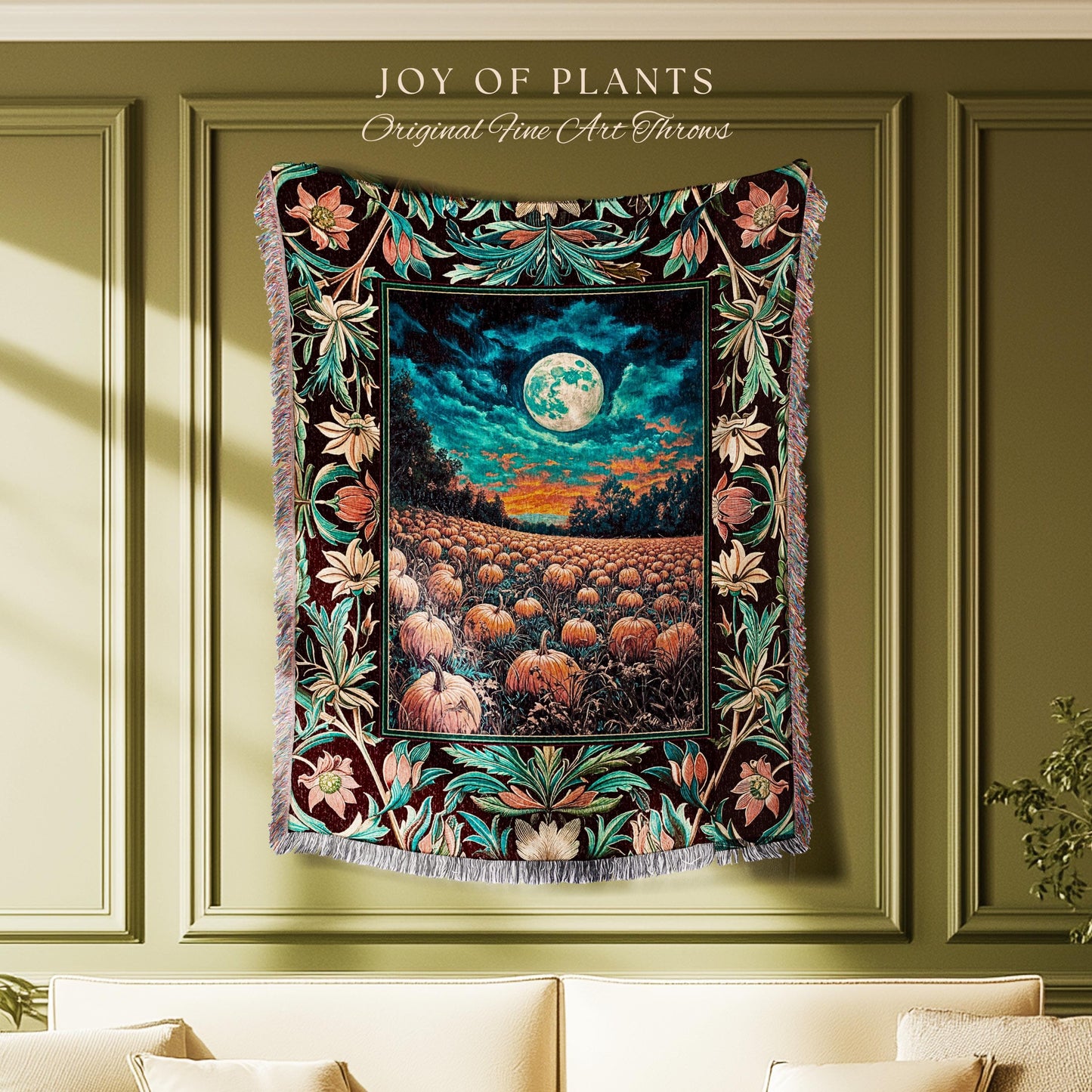 Bookish Cozy Fall Throw Blanket | Floral Autumn Aesthetic Gothiccore Light Academia Whimsigoth Pumpkin Tapestry Cute Spooky Rustic Decor |