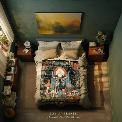 Hygge Woven Wolf Blanket | Scandinavian Housewarming Gift for Wolf Lover Nordic Aesthetic Geometric Tapestry Medieval Style Nordic Throw