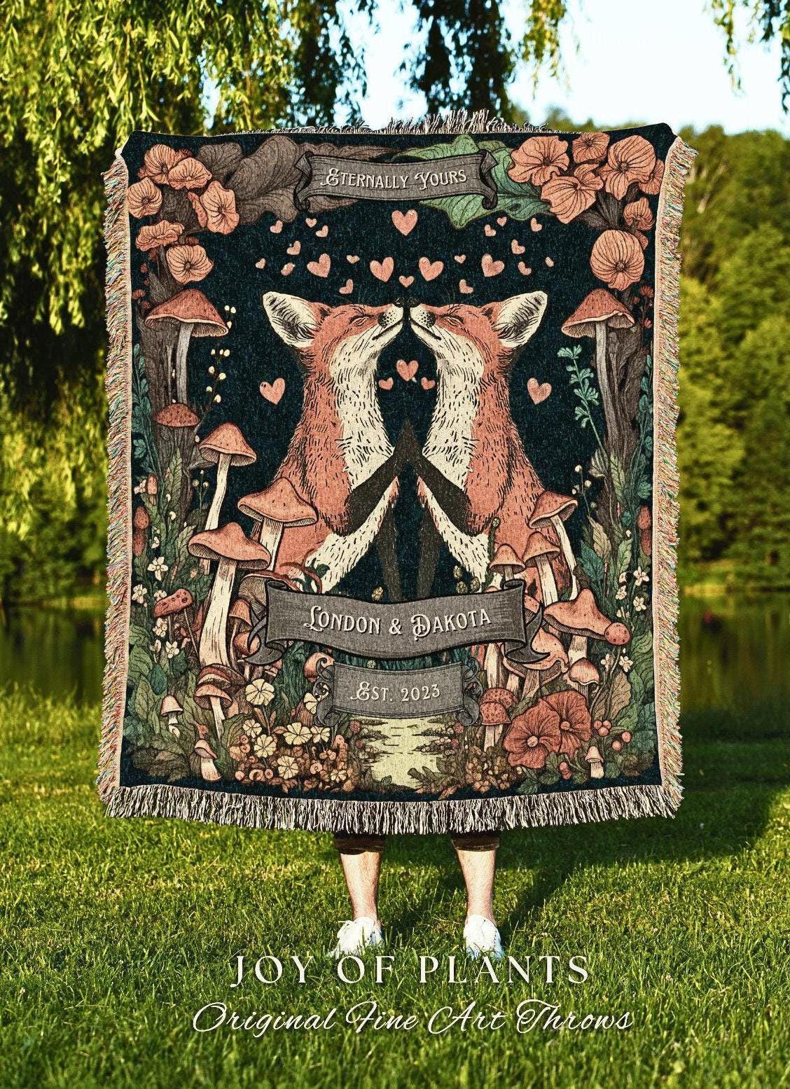 Woodland Animal Lovers Custom Fox Blanket | Forest Aesthetic Whimsical Boho Woodland Wedding Anniversary Cottagecore Gift Personalized |