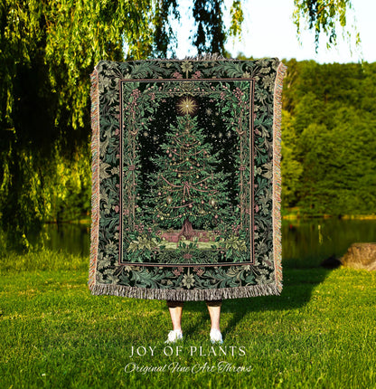 Tannenbaum Rustic Tree Throw Blanket | Vintage Woven Christmas Tapestry Cozy Cottagecore Decor Winter Festive Classic Holiday Aesthetic |