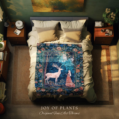 Ancient Forest Spirits Woodland Tapestry | Maximalist Victorian Gothic Woven Wall Art Whimsical Nature Throw Blanket Rich Colors Ornate Boho