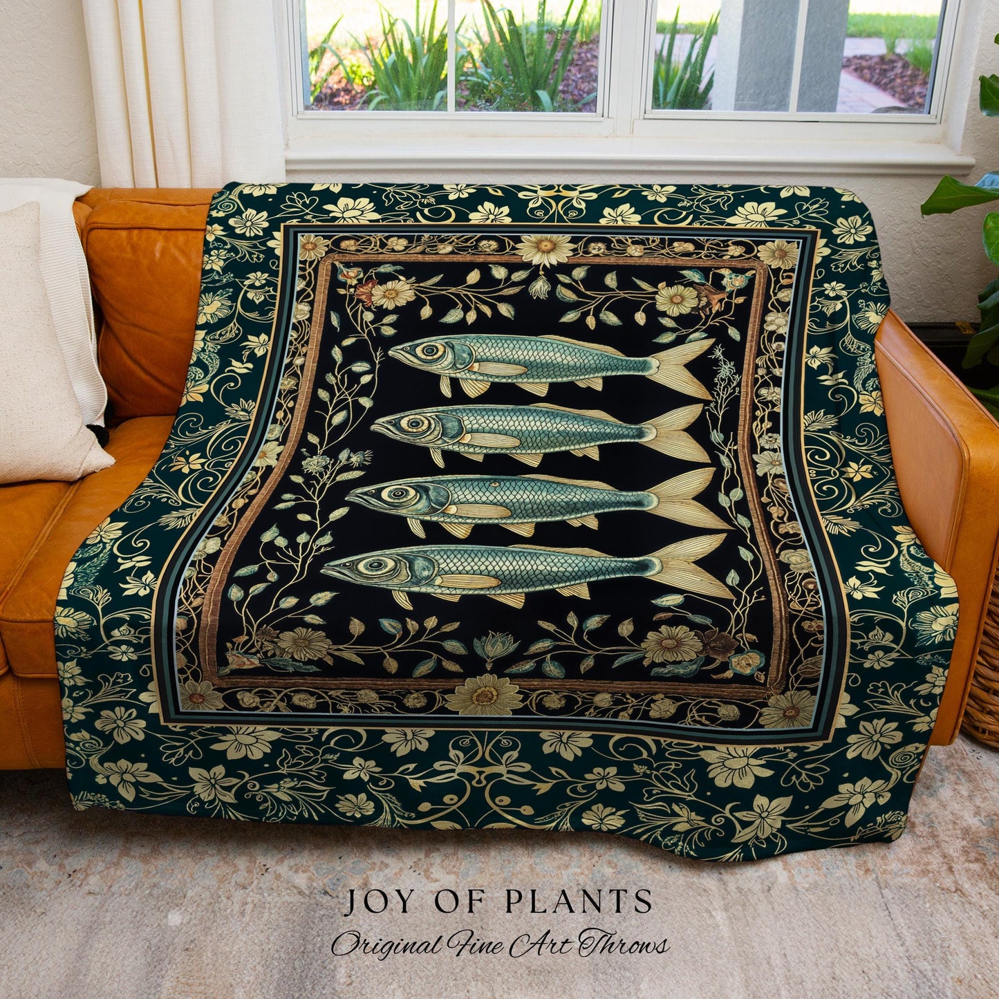 Costal Theme Eclectic Sardine Throw Blanket | Beachy Home Accent Ocean Inspired Costal Aesthetic Woven Wall Tapestry Sea Lover Wall Decor |