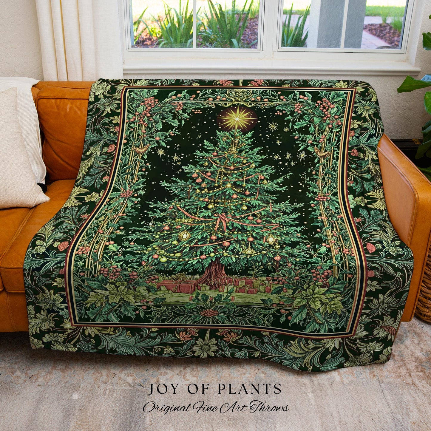 Tannenbaum Rustic Tree Throw Blanket | Vintage Woven Christmas Tapestry Cozy Cottagecore Decor Winter Festive Classic Holiday Aesthetic |