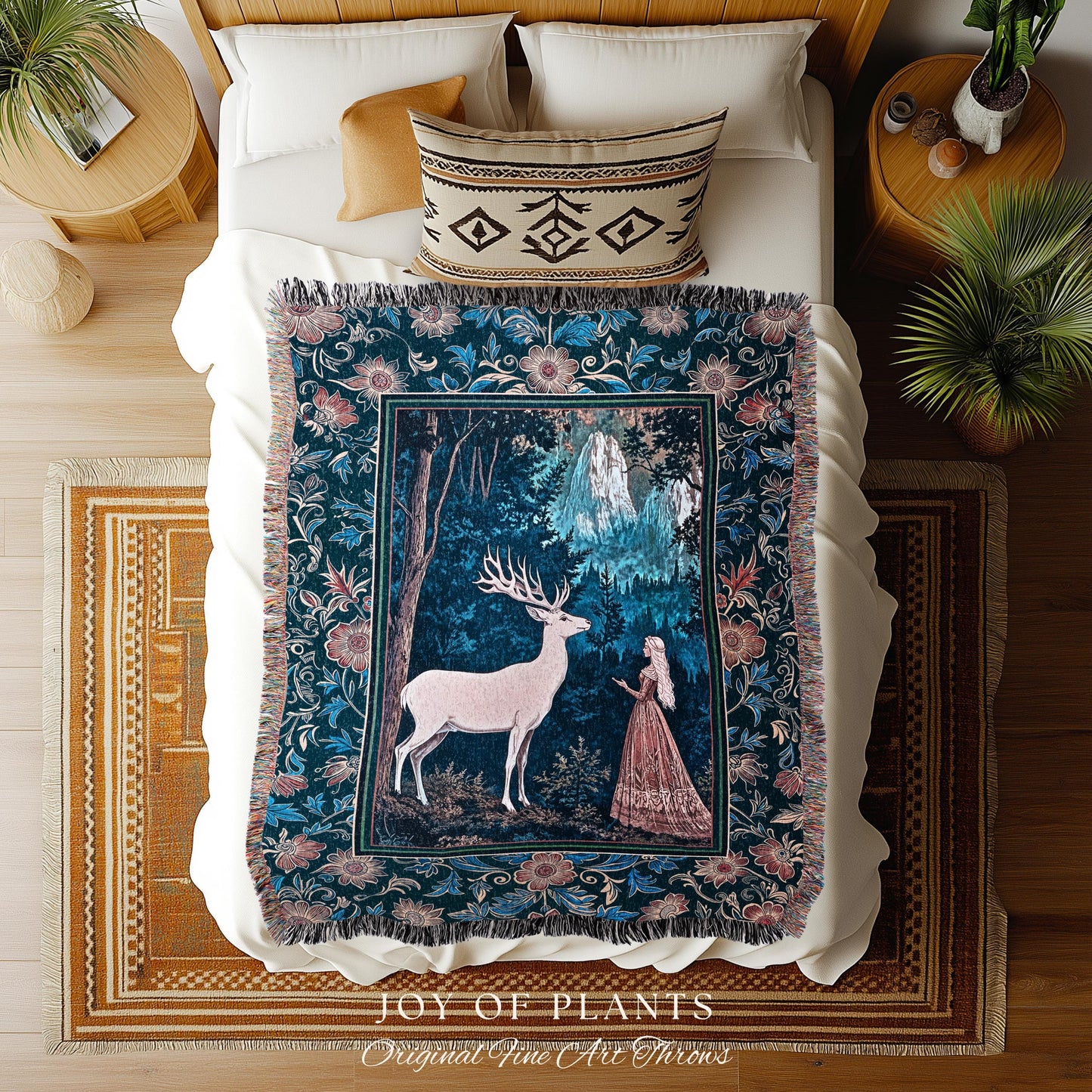 Ancient Forest Spirits Woodland Tapestry | Maximalist Victorian Gothic Woven Wall Art Whimsical Nature Throw Blanket Rich Colors Ornate Boho