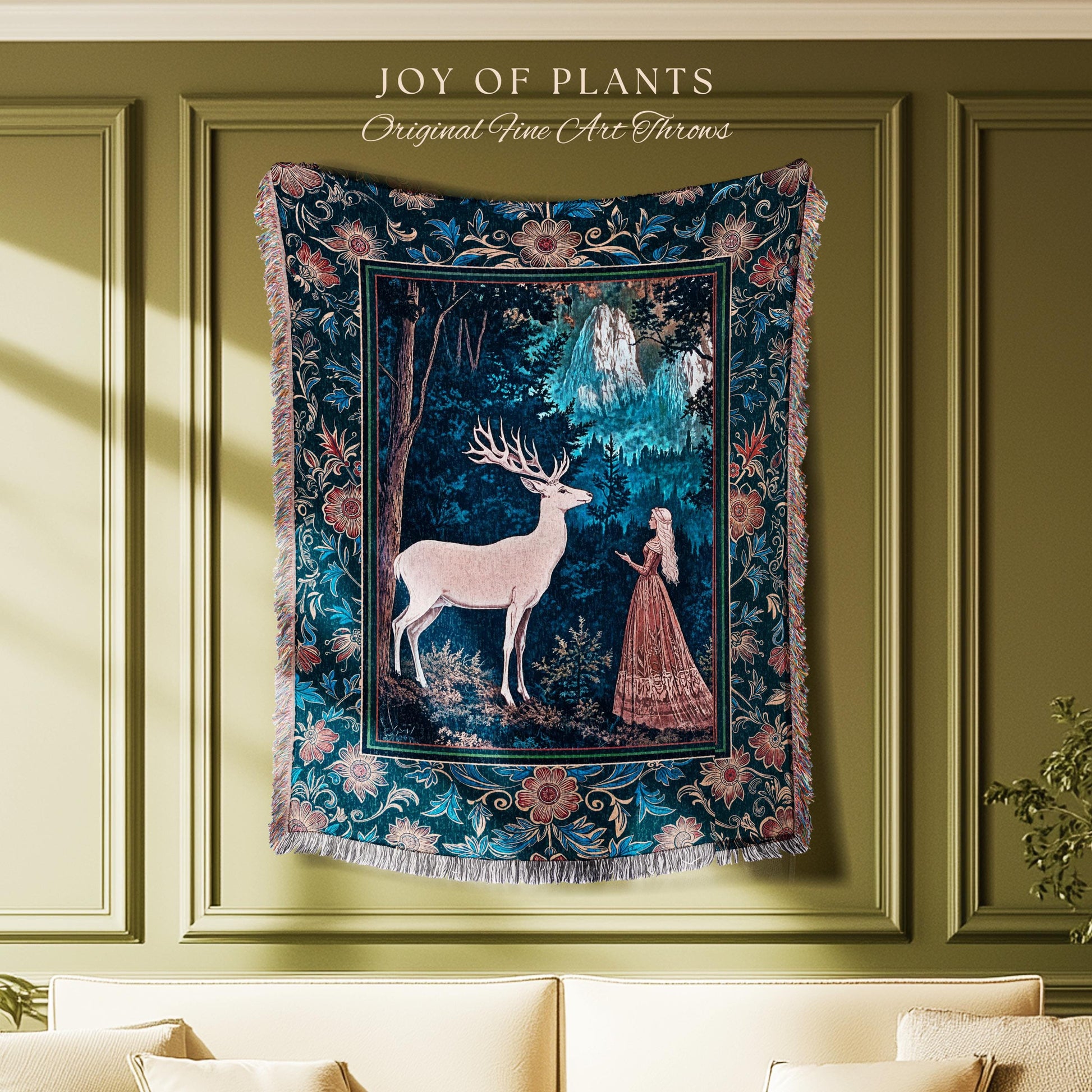 Ancient Forest Spirits Woodland Tapestry | Maximalist Victorian Gothic Woven Wall Art Whimsical Nature Throw Blanket Rich Colors Ornate Boho