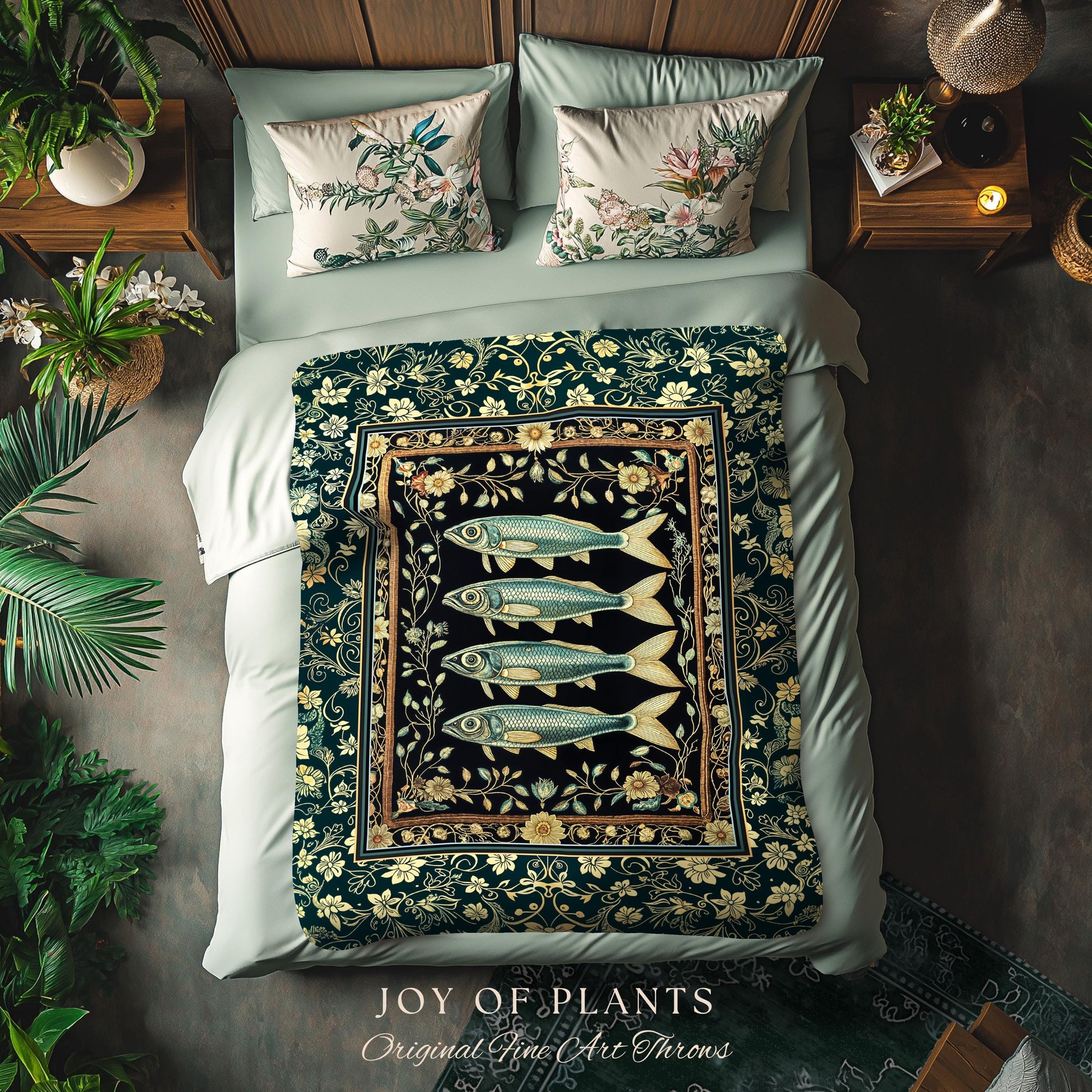 Costal Theme Eclectic Sardine Throw Blanket | Beachy Home Accent Ocean Inspired Costal Aesthetic Woven Wall Tapestry Sea Lover Wall Decor |