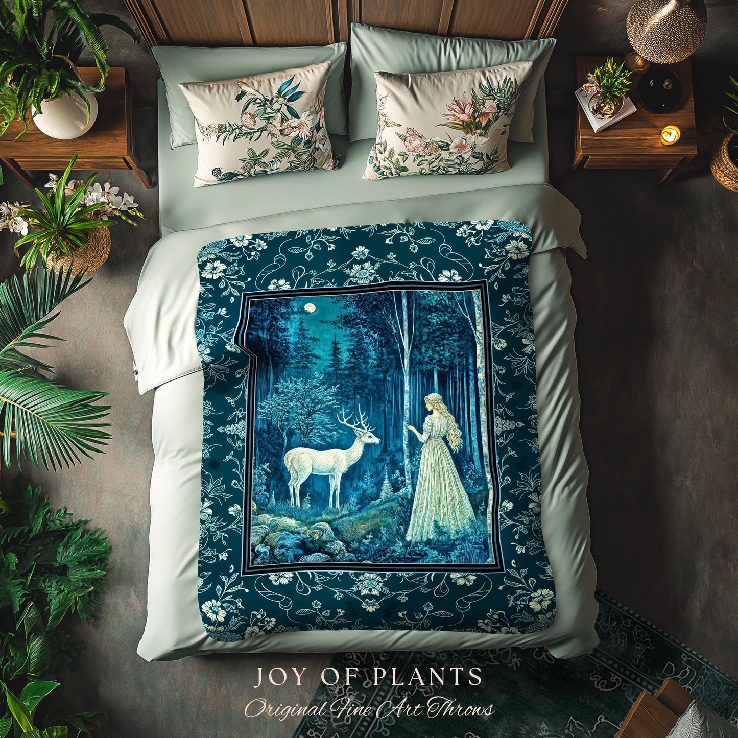 Moonlit Fairytale Mystic Throw Blanket | Misty Moonlit Landscape Whimsical Woven Tapestry Storybook Theme Maximalist Coquette Whimsical Art
