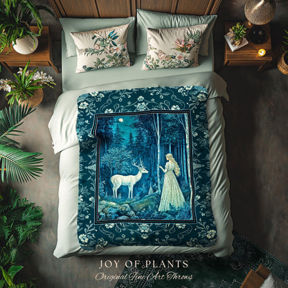 Moonlit Fairytale Mystic Throw Blanket | Misty Moonlit Landscape Whimsical Woven Tapestry Storybook Theme Maximalist Coquette Whimsical Art
