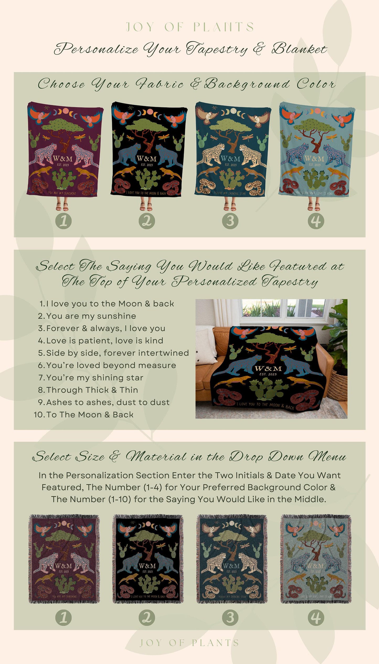 Jungle Blanket Custom Initial Tapestry | Anniversary Gift for Couple Blanket Personalized | Custom Anniversary Tapestry Jungle Blanket Woven