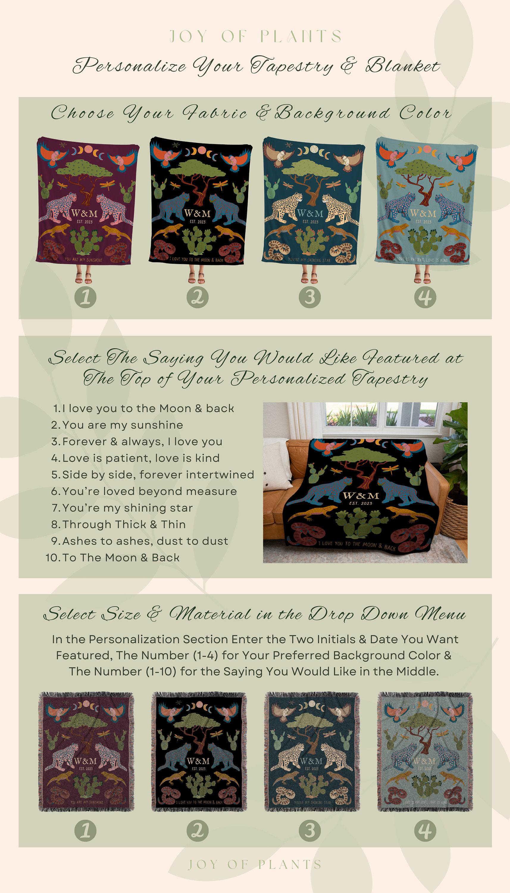 Jungle Blanket Custom Initial Tapestry | Anniversary Gift for Couple Blanket Personalized | Custom Anniversary Tapestry Jungle Blanket Woven