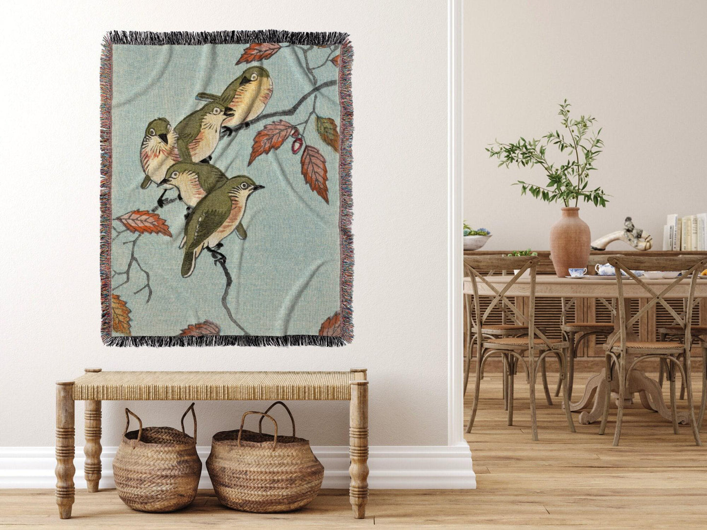 Japanese Woven Tapestry | Japanese Bird Art Blanket | Ohara Koson Art | Custom Woven Throw Blanket | Vintage Woven Tapestry Japanese Art |