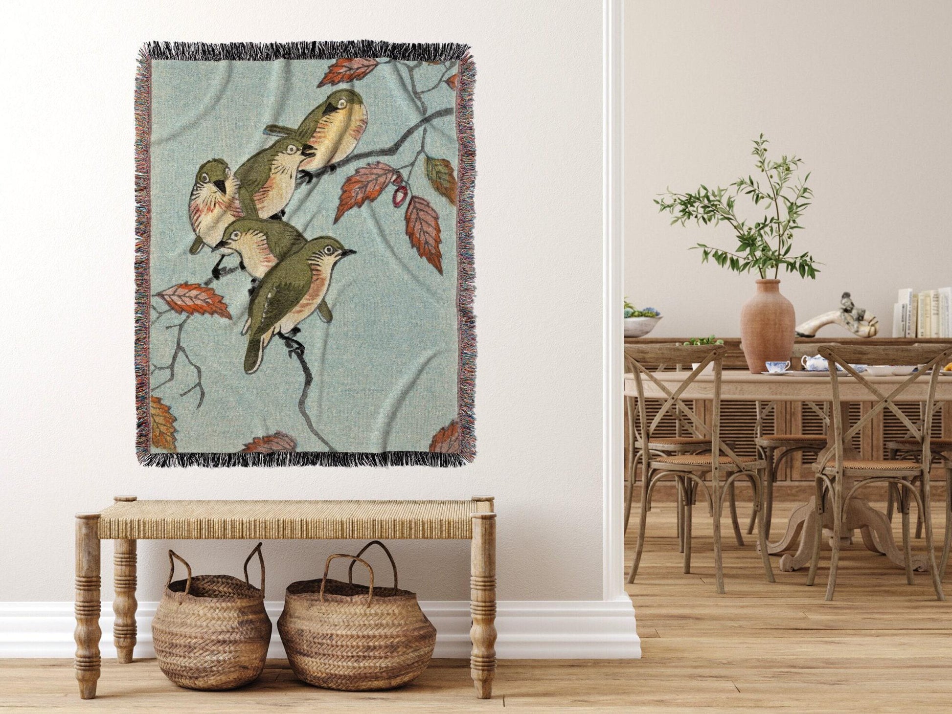 Japanese Woven Tapestry | Japanese Bird Art Blanket | Ohara Koson Art | Custom Woven Throw Blanket | Vintage Woven Tapestry Japanese Art |