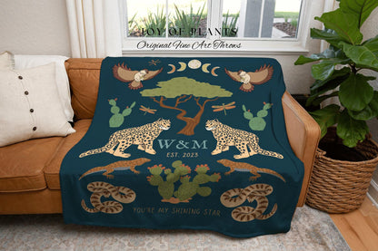 Jungle Blanket Custom Initial Tapestry | Anniversary Gift for Couple Blanket Personalized | Custom Anniversary Tapestry Jungle Blanket Woven