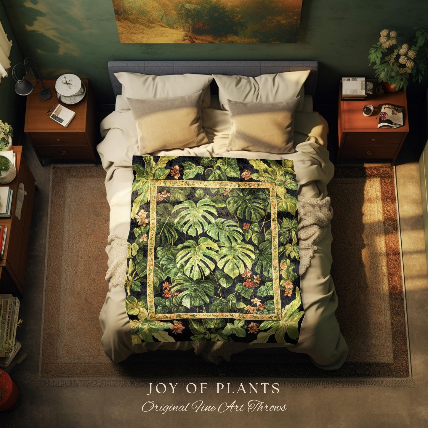 Ethereal Monstera Woodland Botanical Blanket | Tropical Aesthetic Dark Floral Houseplant Lover Whimsical Home Decor Tapestry Woven Throw |