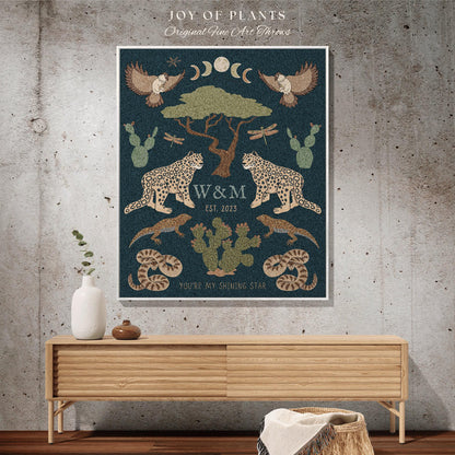 Jungle Blanket Custom Initial Tapestry | Anniversary Gift for Couple Blanket Personalized | Custom Anniversary Tapestry Jungle Blanket Woven