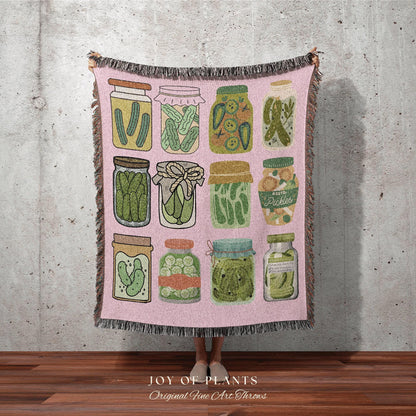 Pastel Pickle Jar Blanket Woven Tapestry Pickle Art | Pickle Lover Gift Cute Pickle Tapestry Pop Art Wall Art Pastel Room Decor Eclectic Art