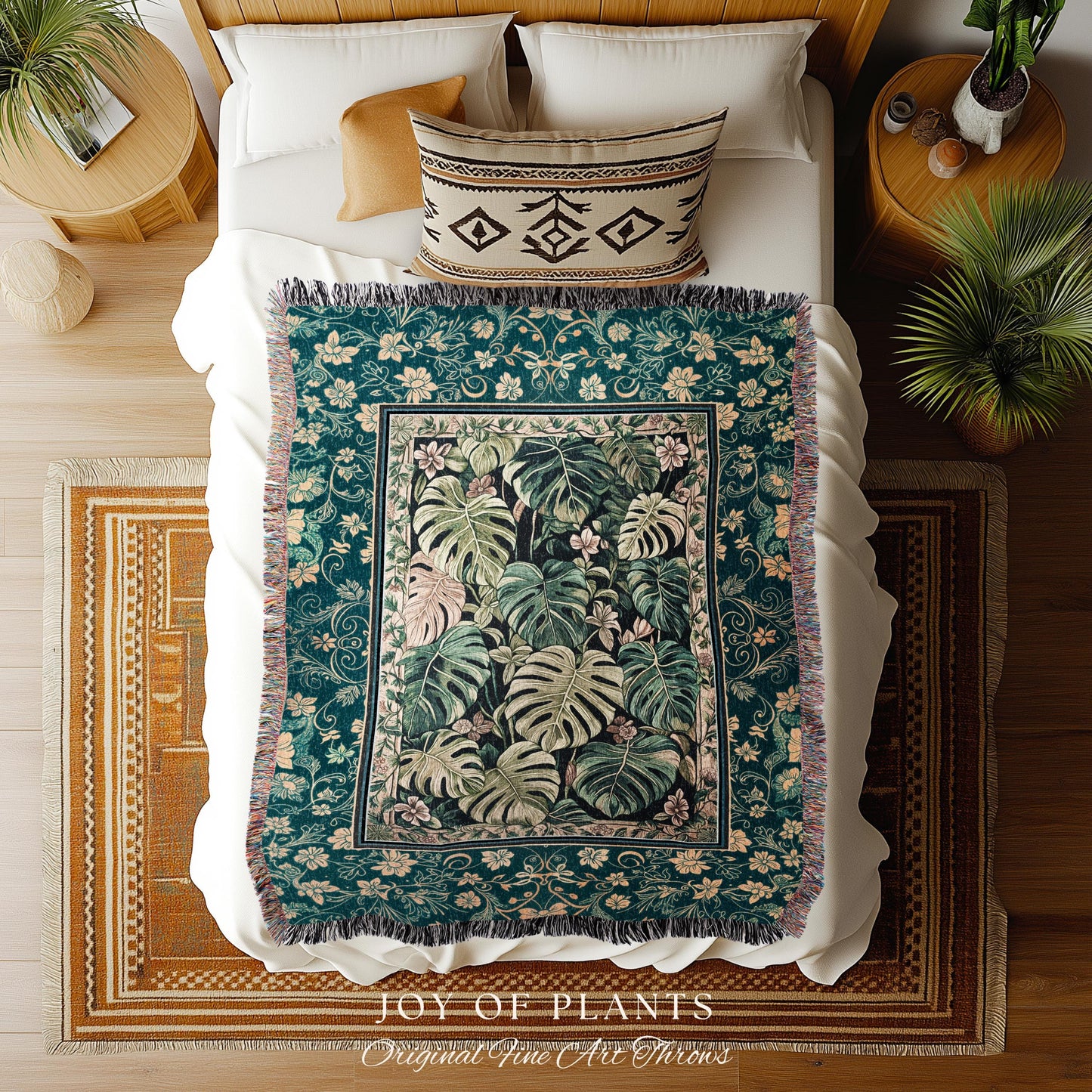 Cozy Plant Room Throw Blanket | Jungle Vibes Dark Academia Woven Tapestry Houseplant Lover Housewarming Gift Whimsigoth Eclectic Bedroom |