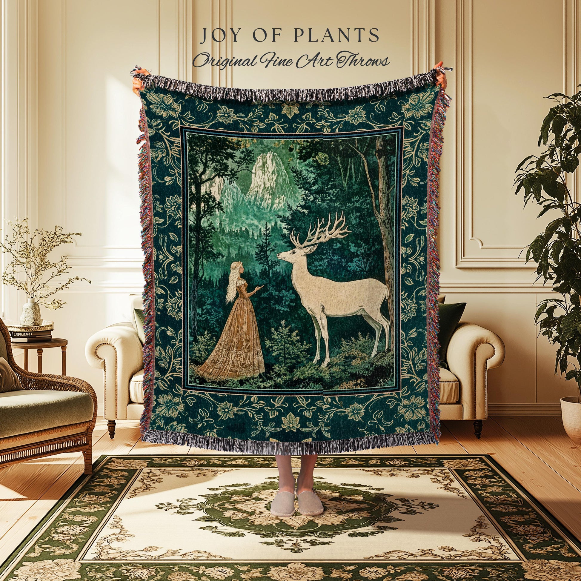 Mystic Animal Guardian Tapestry | Fairy Forest Throw Blanket Ethereal Woods Folklore Woven Wall Art Enchanted Cottagecore Bedroom Magical |