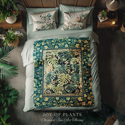 Cozy Plant Room Throw Blanket | Jungle Vibes Dark Academia Woven Tapestry Houseplant Lover Housewarming Gift Whimsigoth Eclectic Bedroom |