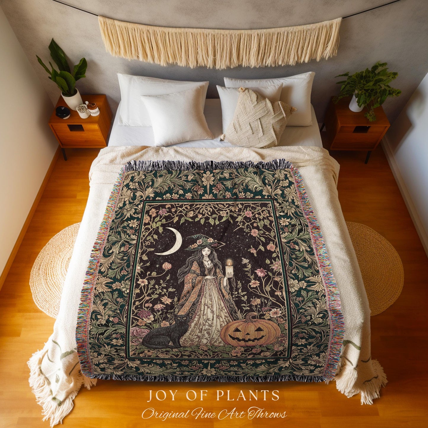 Enchanted Wildflower Witch Blanket | Mystic Woven Wall Tapestry Boho Fairycore Coquette Gothic Elegance Folklore Decor Cozy Baroque Style