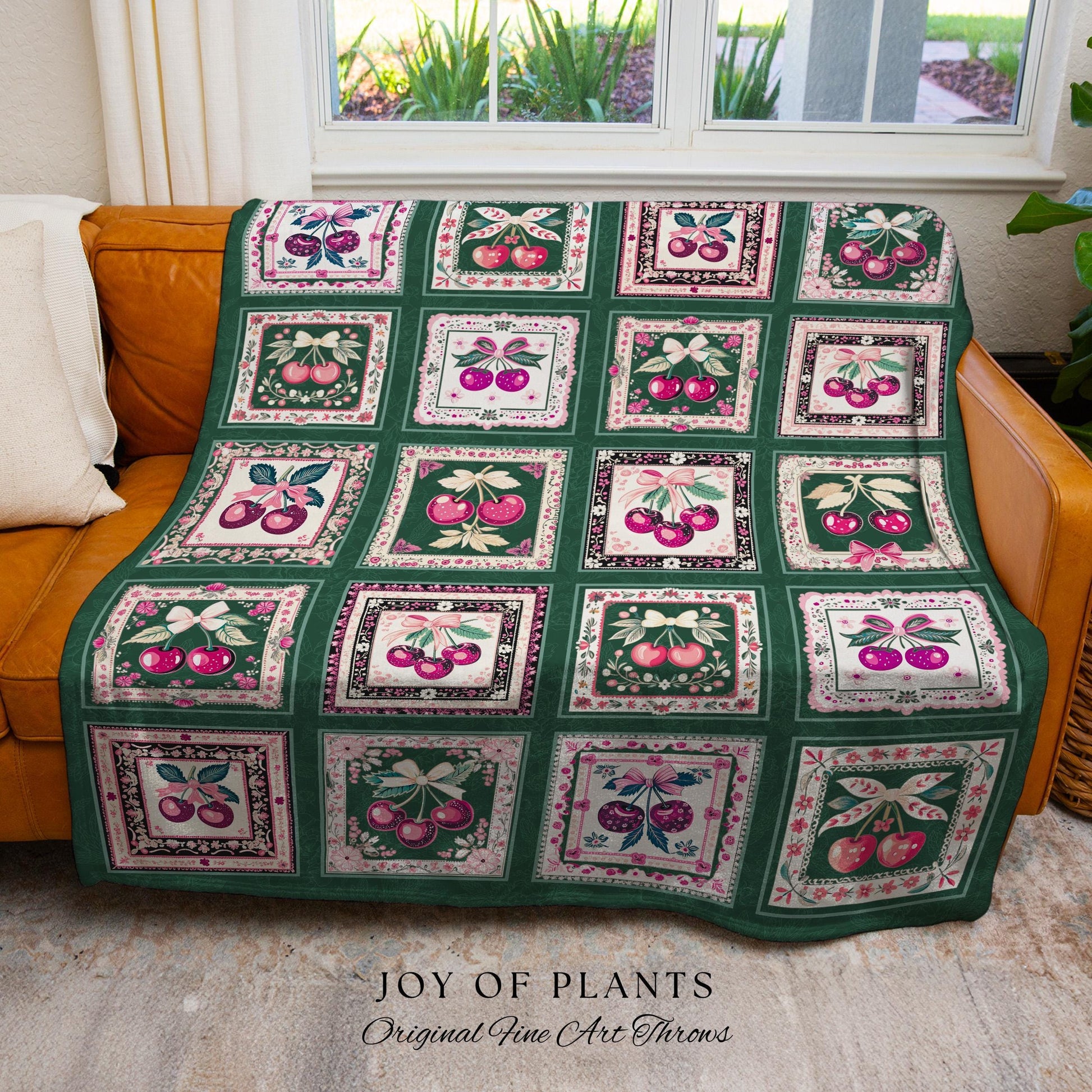 Retro Cherry Blanket Woven Throw | Girly Aesthetics Cottagecore Farmhouse Wall Tapestry Coquette Sweetheart Maximalist Decoration Vintage |