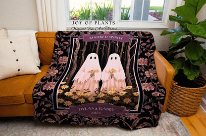 Kindred Spirits Ghost Friends Blanket | Cute Aesthetic Whimsical Woodland Gothic Best Friend Blanket Cottagecore Gift for BFF Personalized |