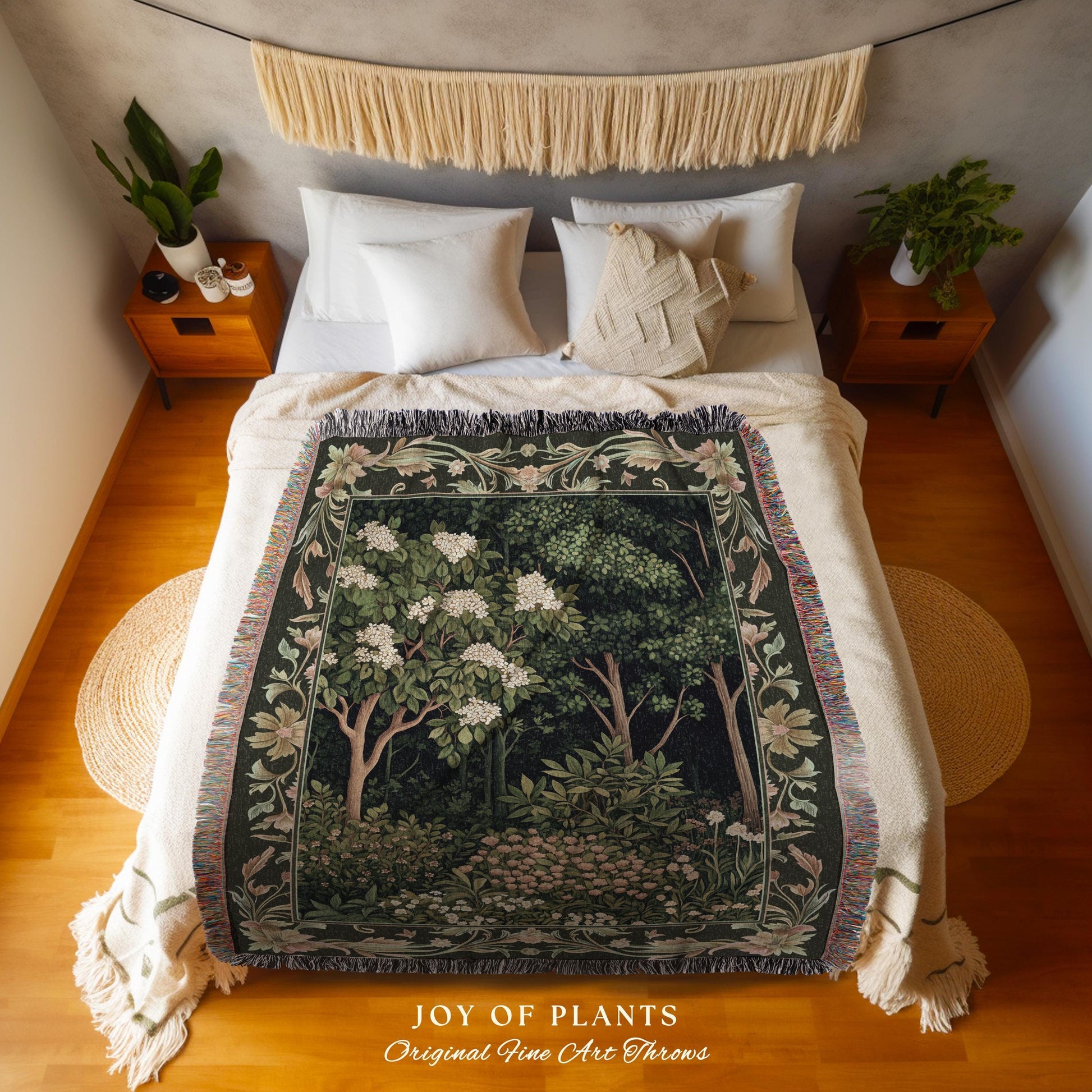 Emerald Green Medieval Tree Tapestry | Magical Woodland Cottagecore Aesthetic Nature Lover Book Nook Woven Blanket Olive Green Decor Boho |