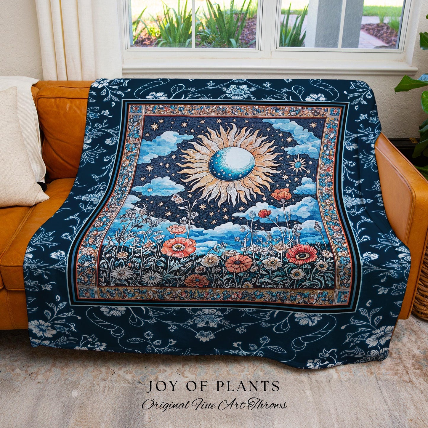 Retro Astrology Throw Blanket | Whimsigothic Bedroom Maximalist Hippie Bedroom Floral Woven Tapestry Psychedelic Cottagecore Ethereal Bed |