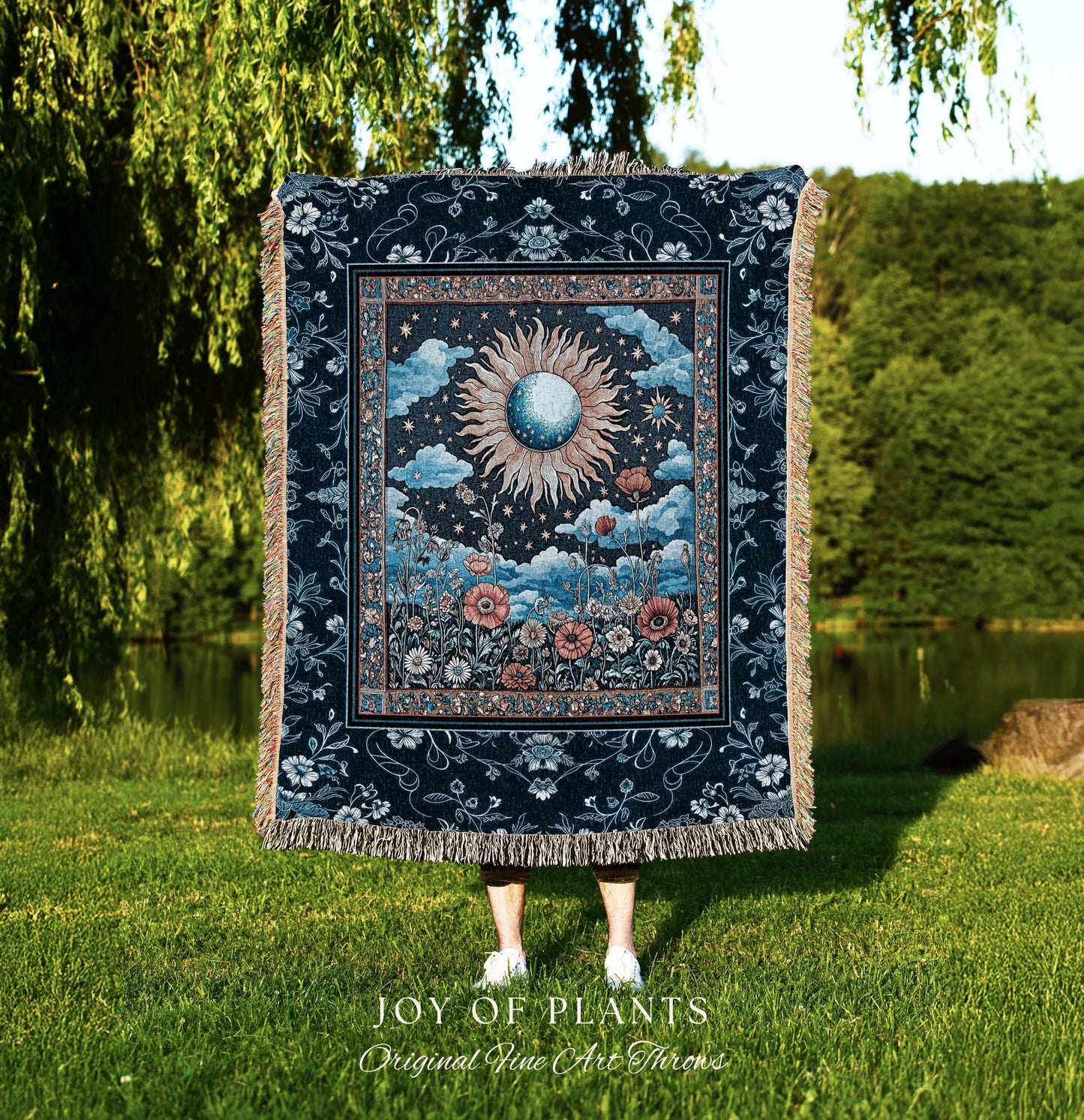 Retro Astrology Throw Blanket | Whimsigothic Bedroom Maximalist Hippie Bedroom Floral Woven Tapestry Psychedelic Cottagecore Ethereal Bed |